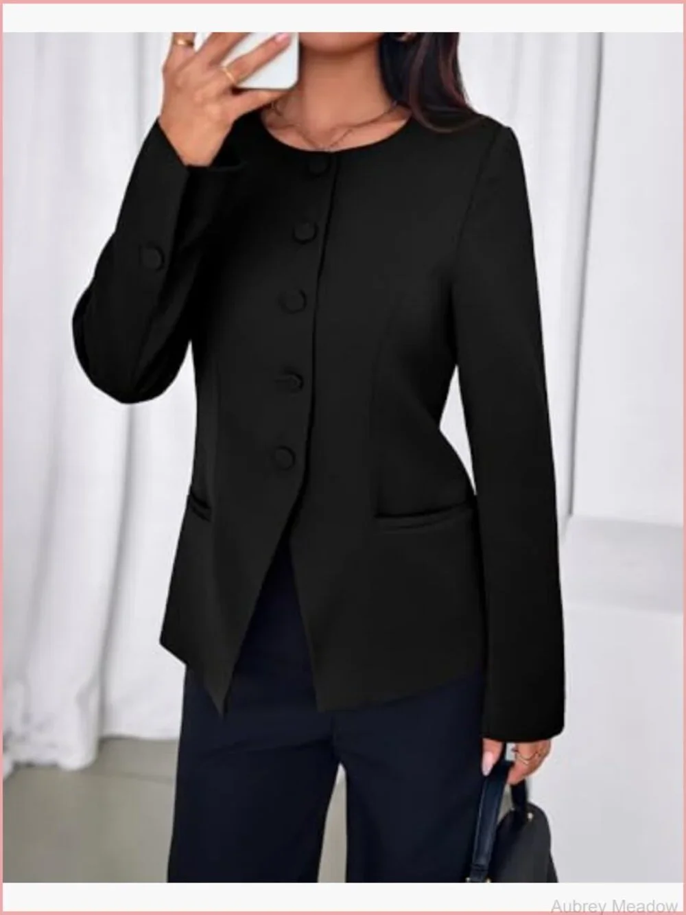 Women's Business Casual Open Front Long Sleeve Suit Jacket Blazer with Pockets